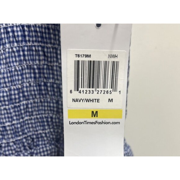 London Times NEW Women's Gingham Smocked Top Midi Dress Blue Size Medium - Picture 6 of 11